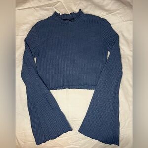 SHEIN Navy Ribbed Bell Sleeve Crop Top